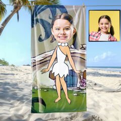 eJOYA Kişiye Özel Karikatür Fotoğraflı Taş Devri Bebek Plaj ve Banyo Havlusu 115784
