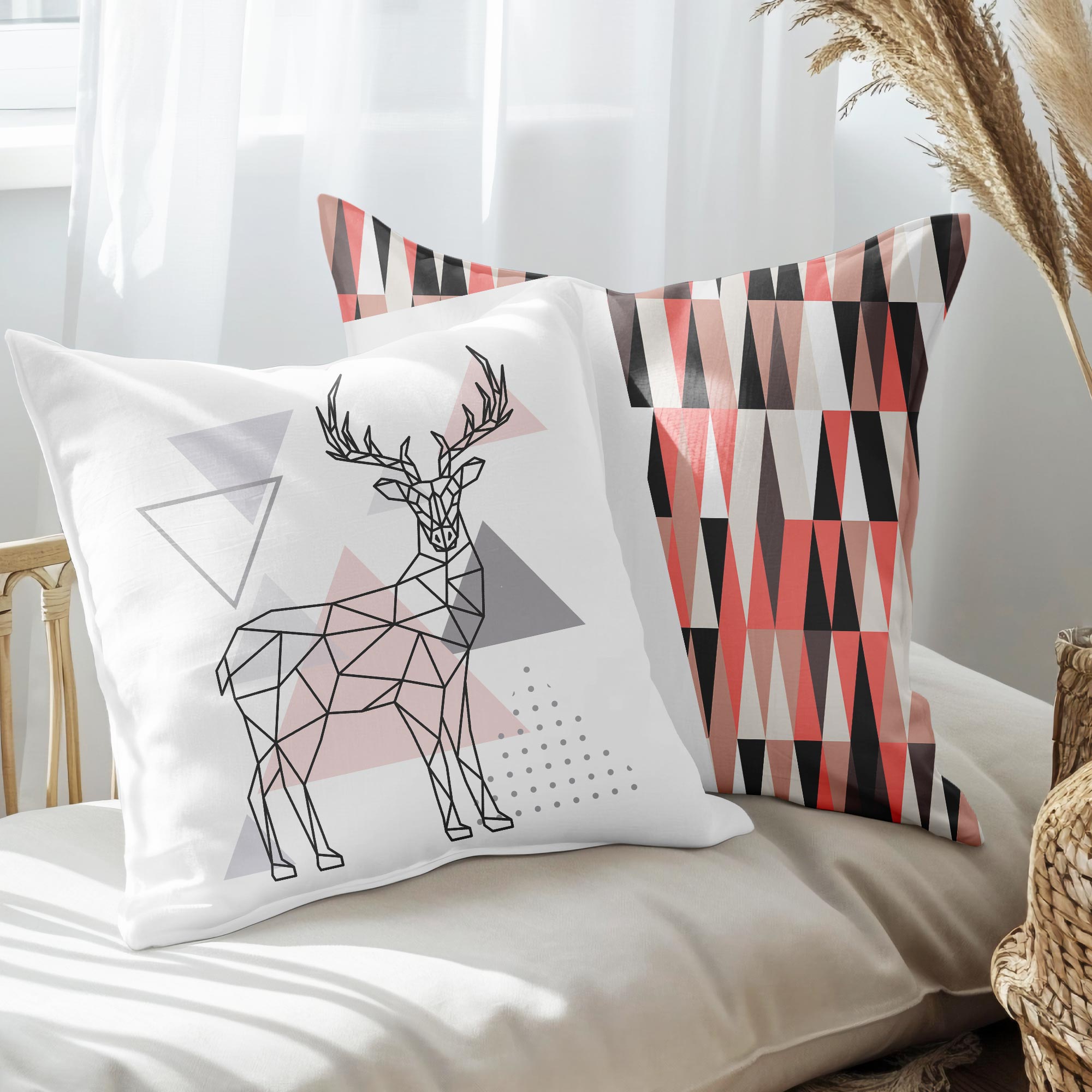 eJOYA Geyik Tasarımlı 2'li Yastık İçi Ve Kırlent Kılıfı 45cm 113558