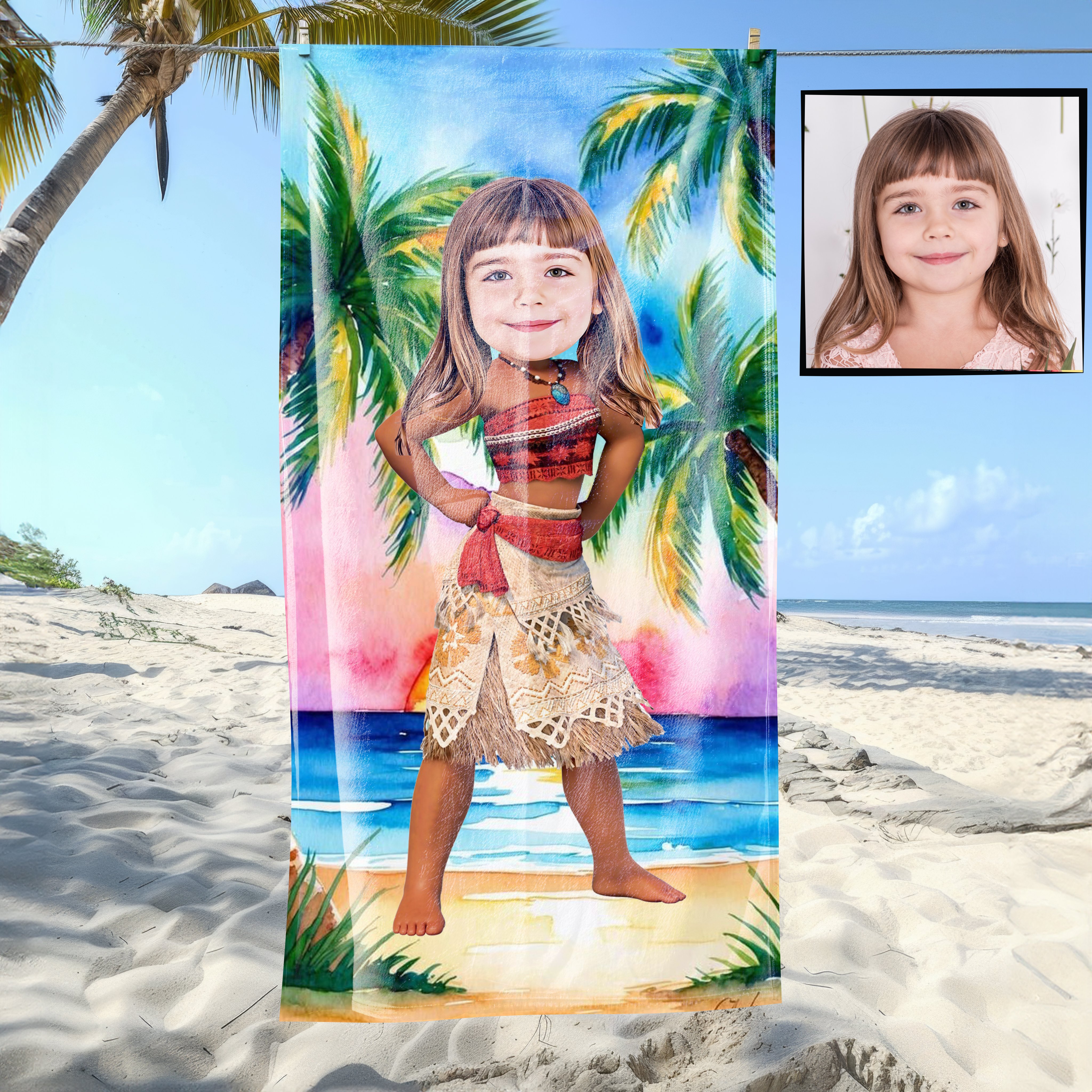 eJOYA Kişiye Özel Karikatür Fotoğraflı Moana Bebek Plaj ve Banyo Havlusu 115786