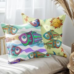 eJOYA Balık Tasarımlı 2'li Yastık İçi Ve Kırlent Kılıfı 45cm 113559