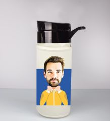 eJOYA Kişiye Özel Karikatür Tasarım Özel Koruma Kılıflı Cam Matara 96001