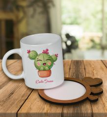 eJOYA Kişiye Özel Tasarım Kupa Bardak Ve Kalp Desenli Ahşap Bardak Altlığı 99558