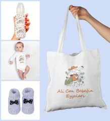 eJOYA Bebeklere Özel Çantasında Kişiye Özel Zıbın Biberon Ve Patik Bebek Hediye Seti 109797