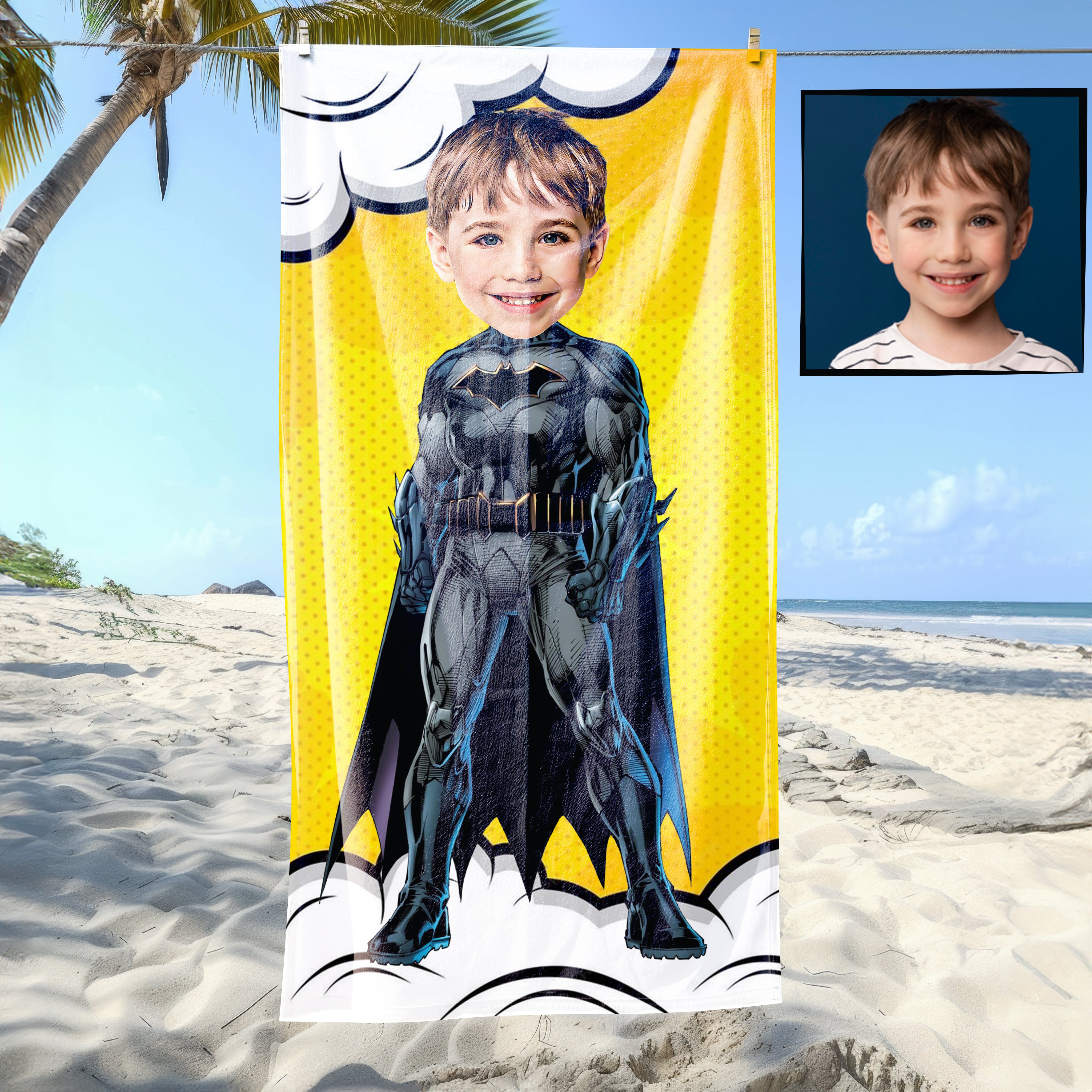 eJOYA Kişiye Özel Karikatür Fotoğraflı Süper Kahraman Plaj ve Banyo Havlusu 115791