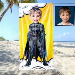 eJOYA Kişiye Özel Karikatür Fotoğraflı Batman Bebek Plaj ve Banyo Havlusu 115791