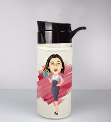 eJOYA Kişiye Özel Karikatür Tasarım Özel Koruma Kılıflı Cam Matara 96003