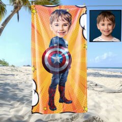 eJOYA Kişiye Özel Karikatür Fotoğraflı Süper Kahraman Plaj ve Banyo Havlusu 115792