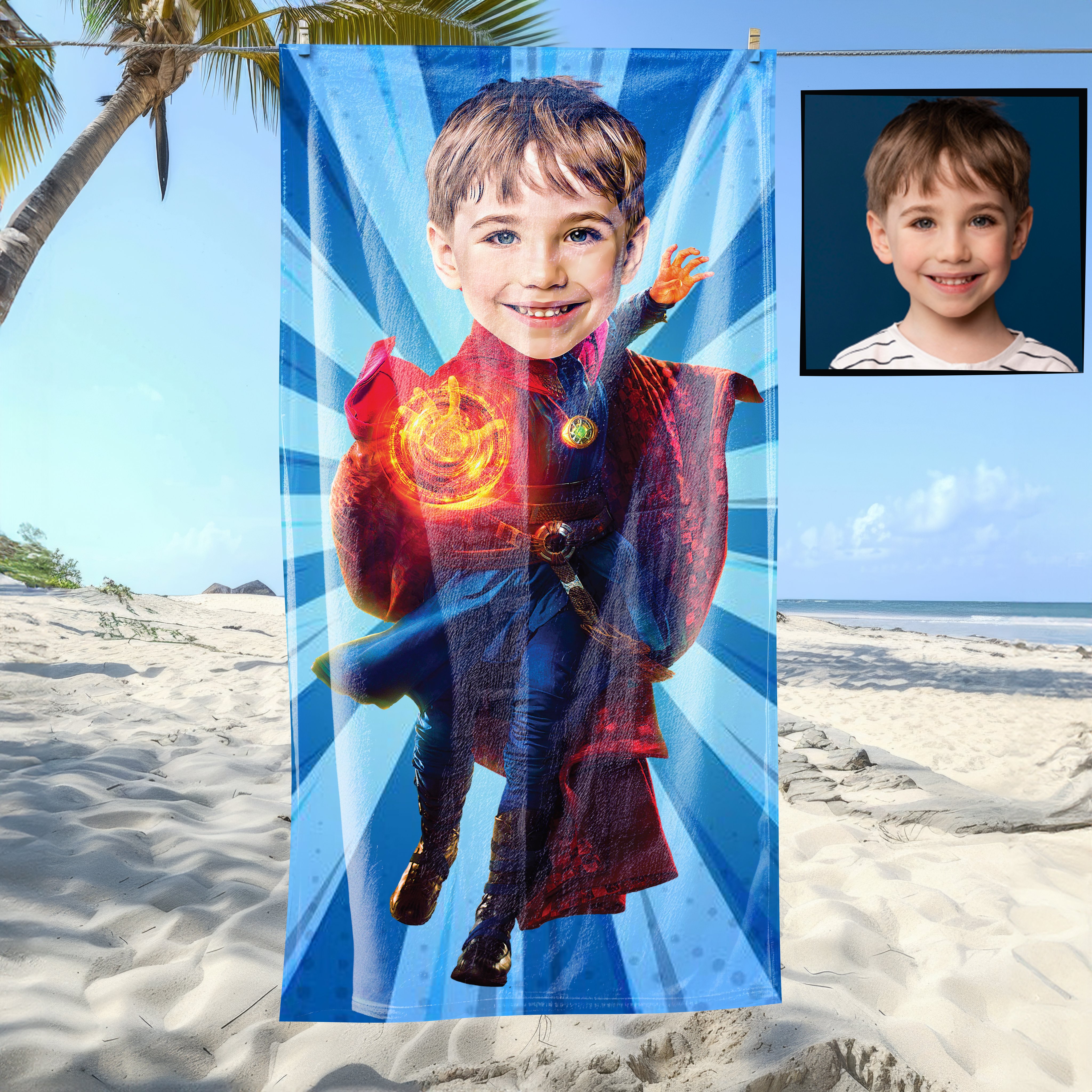 eJOYA Kişiye Özel Karikatür Fotoğraflı Süper Kahraman Plaj ve Banyo Havlusu 115793