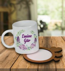 eJOYA Kişiye Özel Tasarım Kupa Bardak Ve Kalp Desenli Ahşap Bardak Altlığı 99561