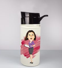 eJOYA Kişiye Özel Karikatür Tasarım Özel Koruma Kılıflı Cam Matara 96005