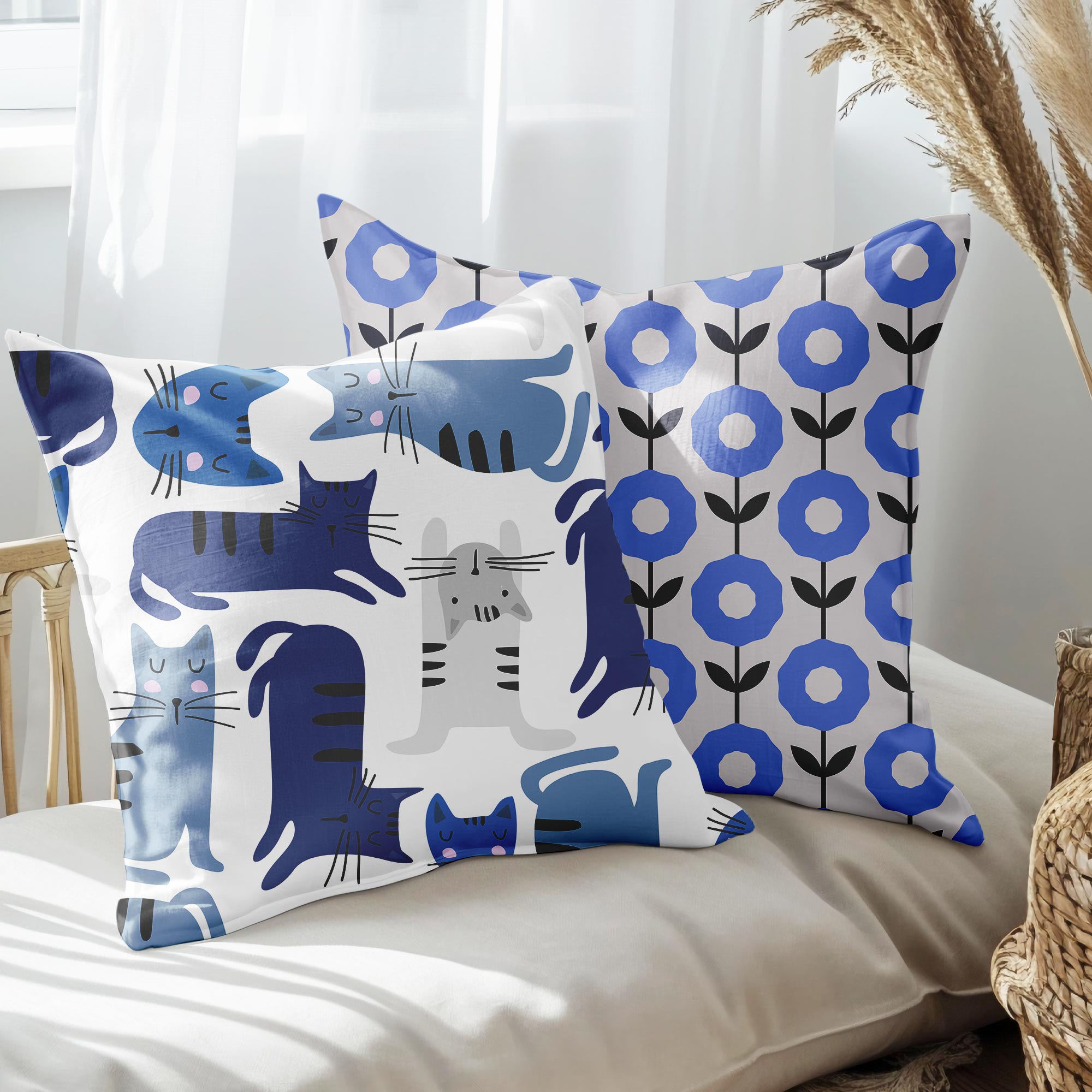 eJOYA Şirin Kediler Tasarımlı 2'li Yastık İçi Ve Kırlent Kılıfı 45cm 113566