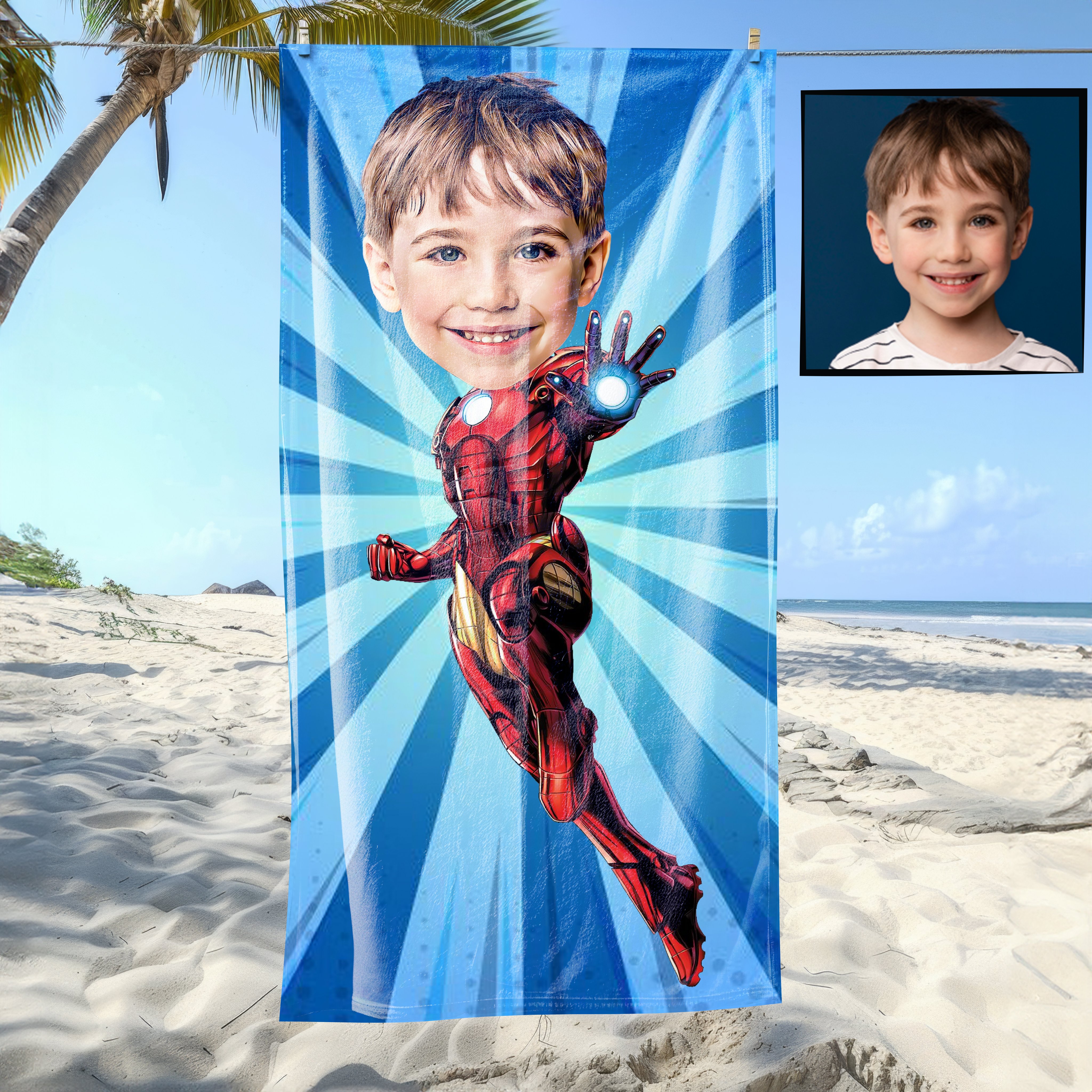 eJOYA Kişiye Özel Karikatür Fotoğraflı Süper Kahraman Plaj ve Banyo Havlusu 115795