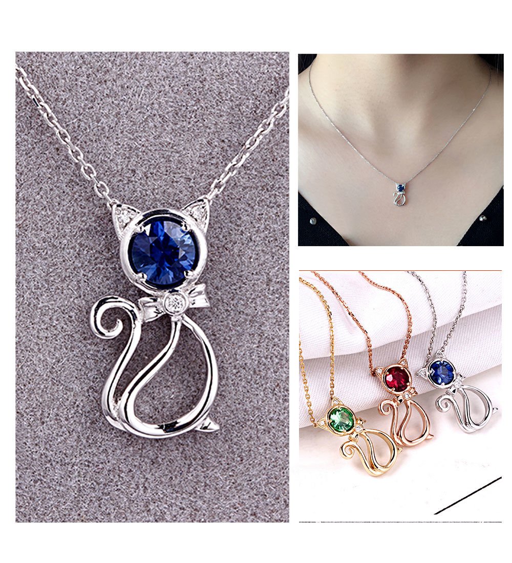 eJOYA Safir ve Pırlantalı Kedicik Kolye 78269