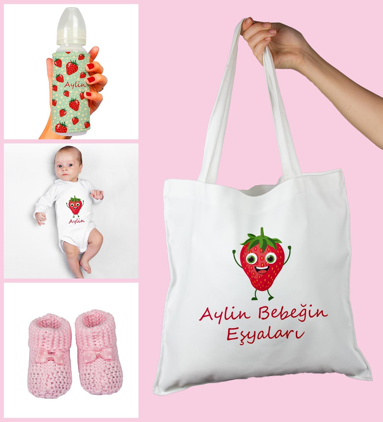 eJOYA Bebeklere Özel Çantasında Kişiye Özel Zıbın Biberon Ve Patik Bebek Hediye Seti 109801