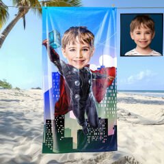 eJOYA Kişiye Özel Karikatür Fotoğraflı Süper Kahraman Bebek Plaj ve Banyo Havlusu 115797