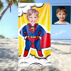 eJOYA Kişiye Özel Karikatür Fotoğraflı Superman Bebek Plaj ve Banyo Havlusu 115800