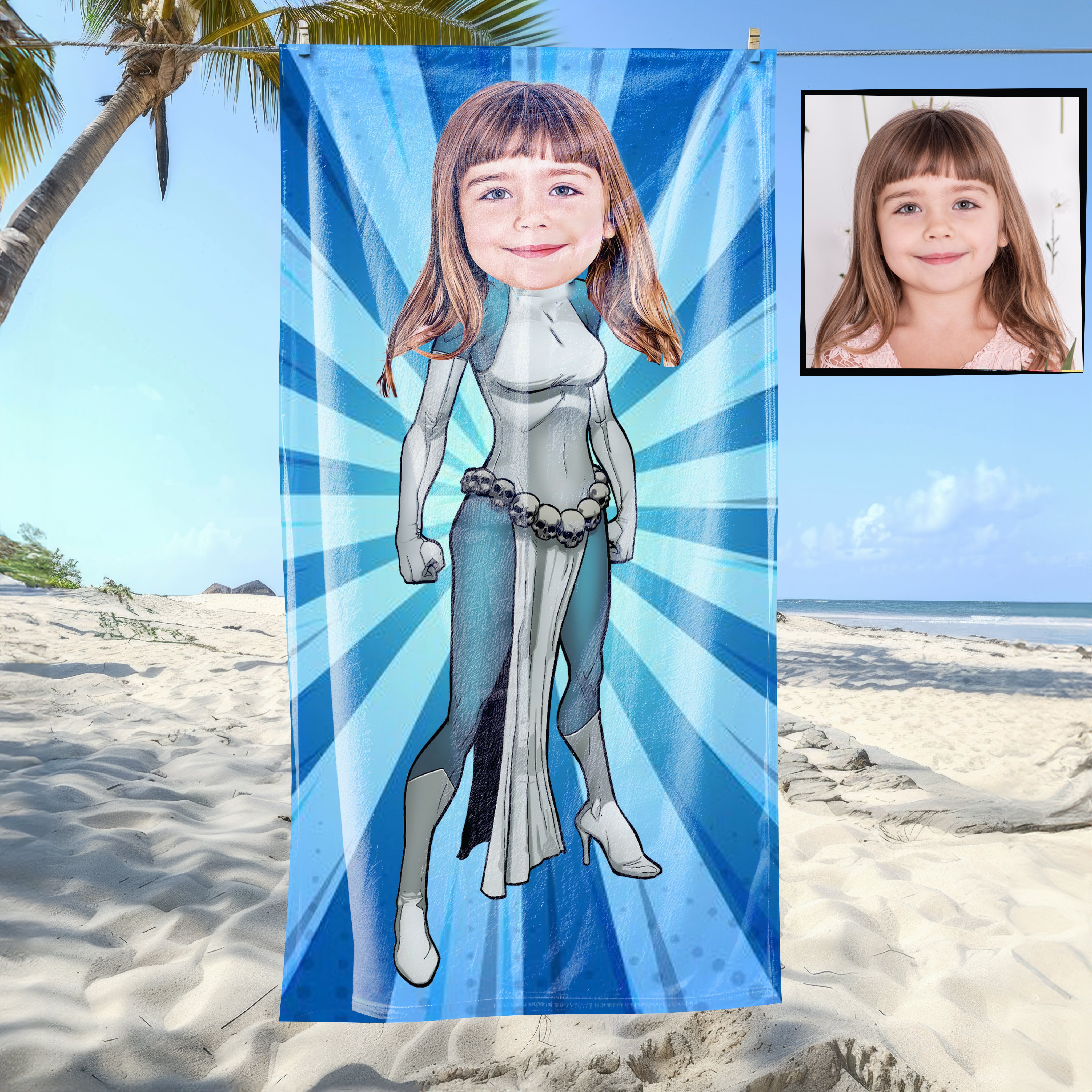 eJOYA Kişiye Özel Karikatür Fotoğraflı Çizgi Karakter Bebek Plaj ve Banyo Havlusu 115801