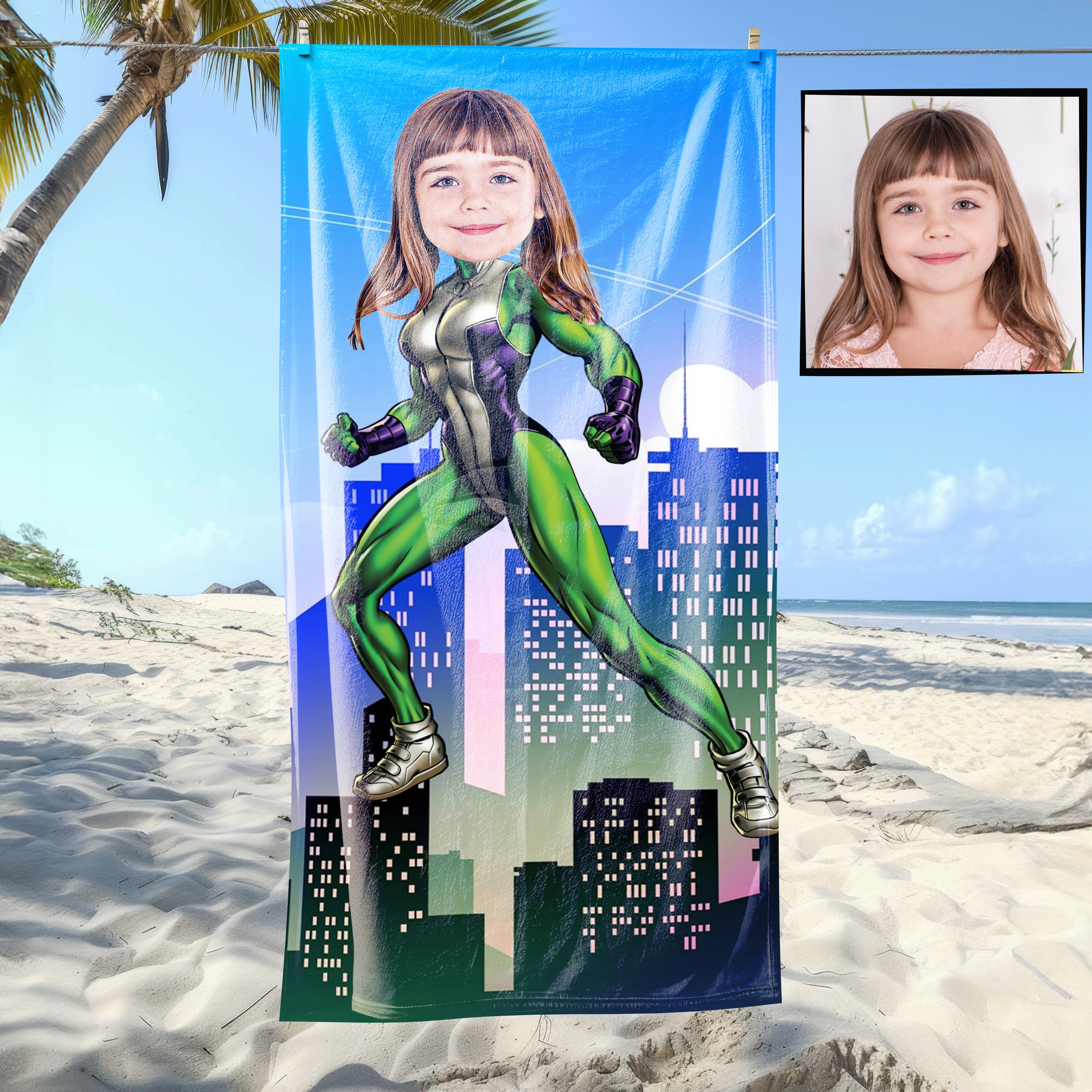 eJOYA Kişiye Özel Karikatür Fotoğraflı Çizgi Karakter Bebek Plaj ve Banyo Havlusu 115799