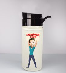 eJOYA Kişiye Özel Karikatür Tasarım Özel Koruma Kılıflı Cam Matara 96012