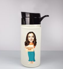 eJOYA Kişiye Özel Karikatür Tasarım Özel Koruma Kılıflı Cam Matara 96013