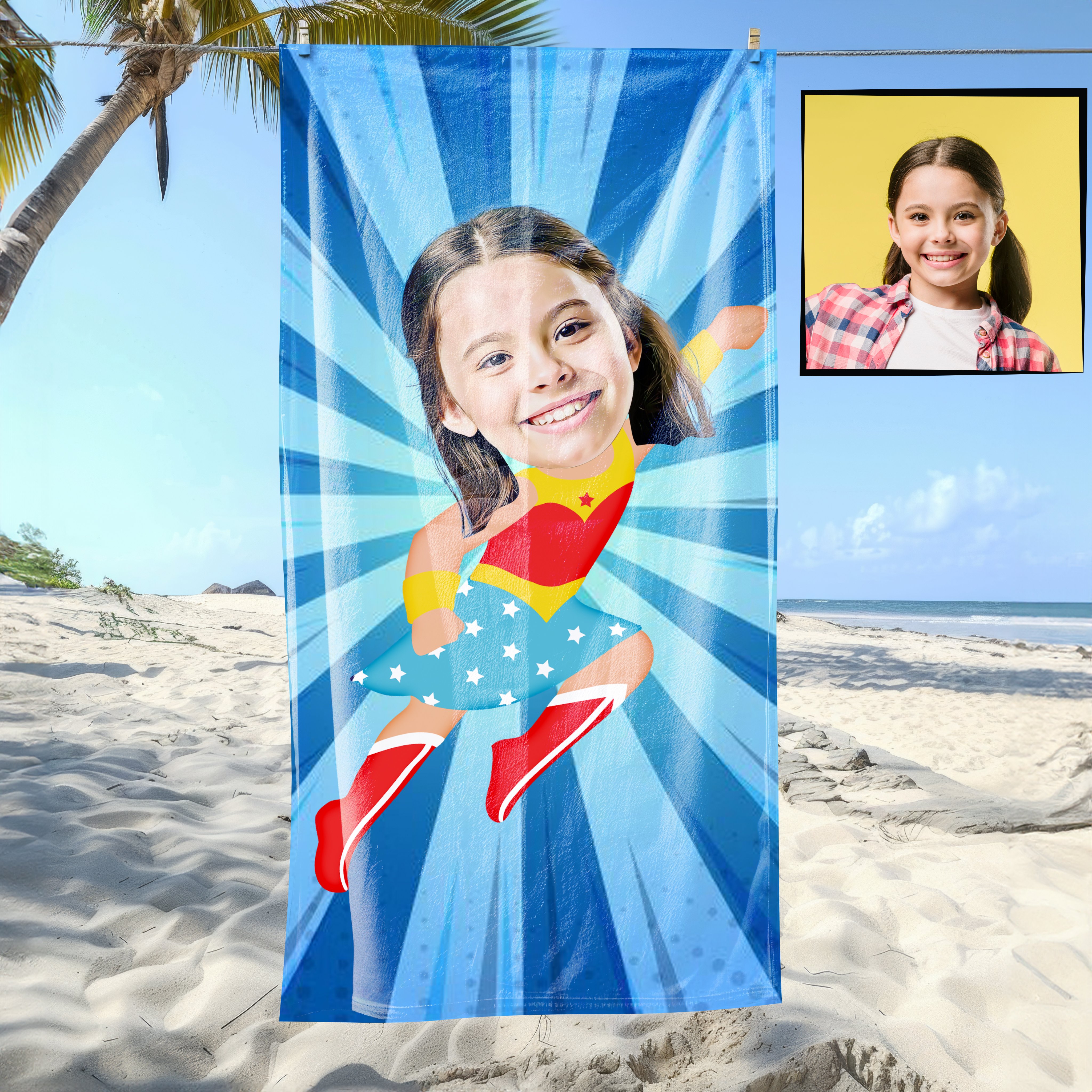 eJOYA Kişiye Özel Karikatür Fotoğraflı Çizgi Karakter Bebek Plaj ve Banyo Havlusu 115803