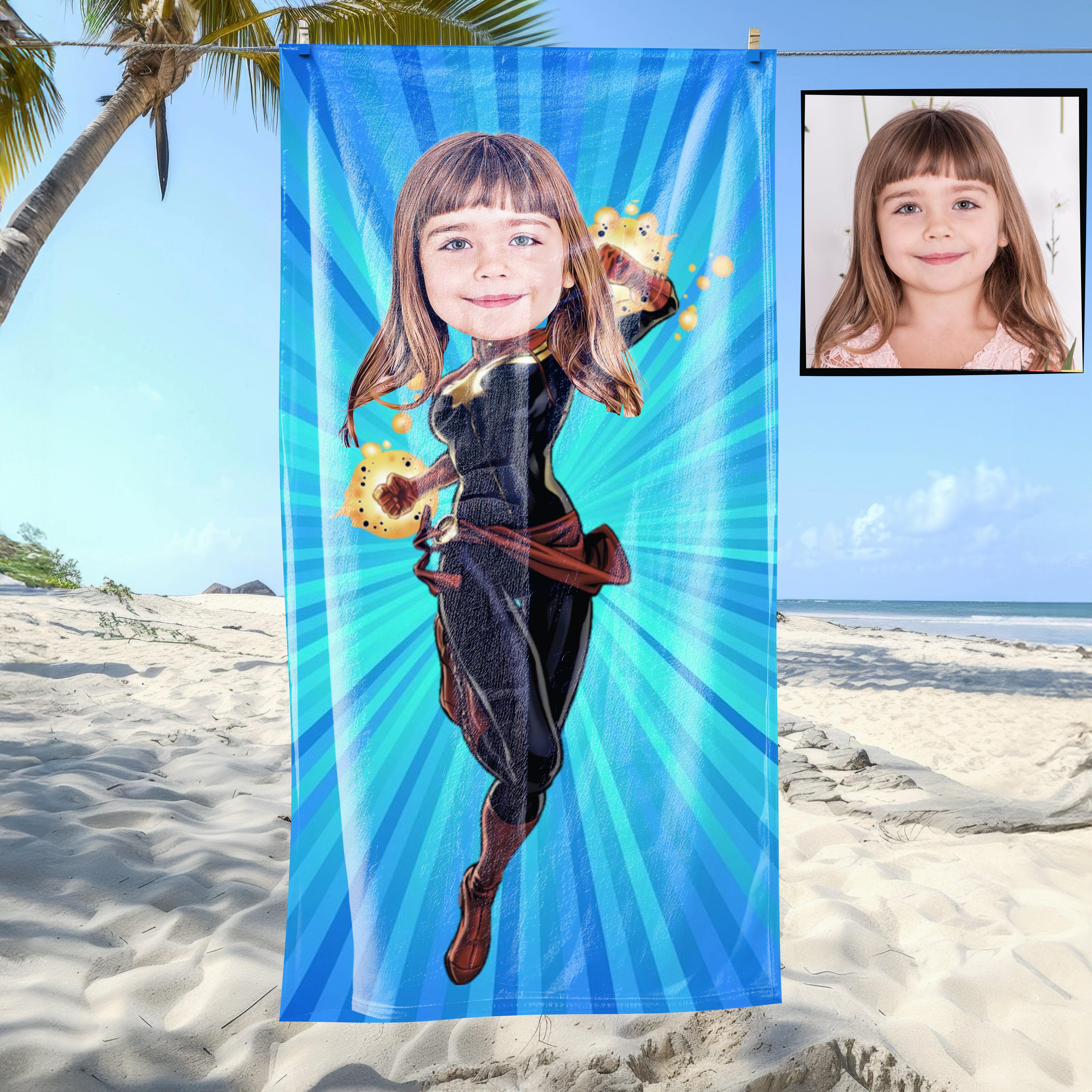 eJOYA Kişiye Özel Karikatür Fotoğraflı Captain Marvel Bebek Plaj ve Banyo Havlusu 115804