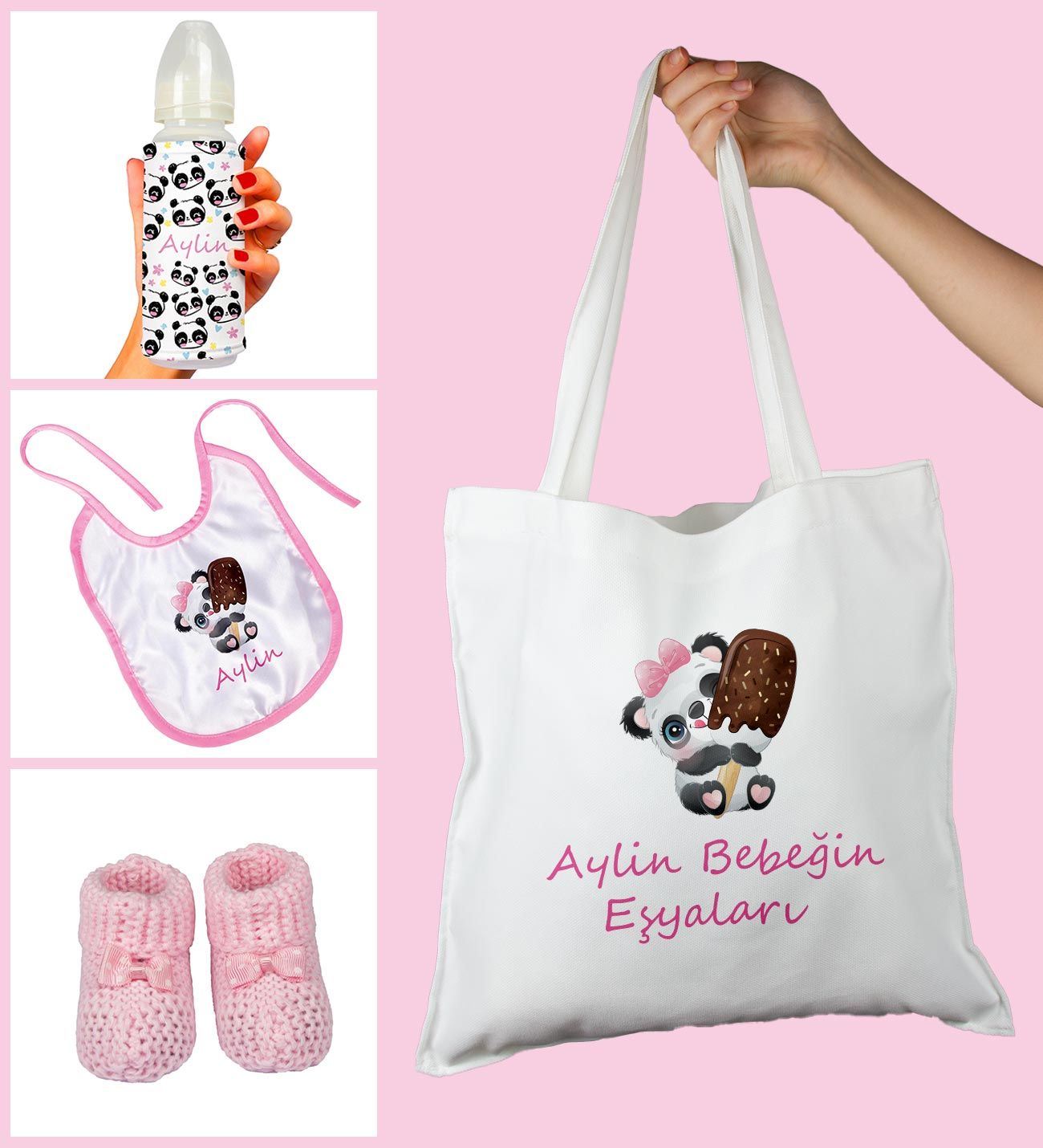 eJOYA Bebeklere Özel Çantasında Kişiye Özel Biberon Önlük Ve Patik Bebek Hediye Seti 109811