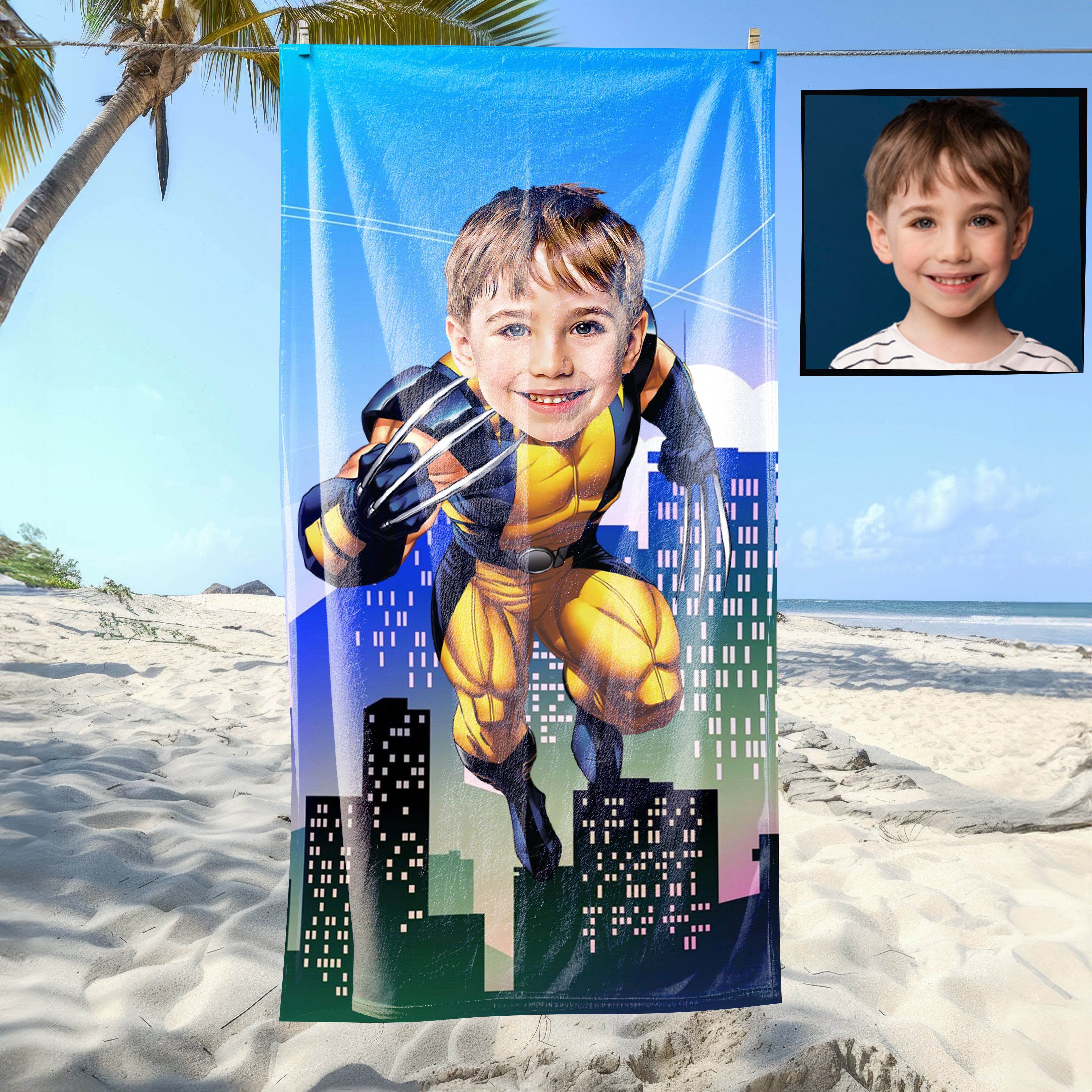 eJOYA Kişiye Özel Karikatür Fotoğraflı Çizgi Karakter Bebek Plaj ve Banyo Havlusu 115805