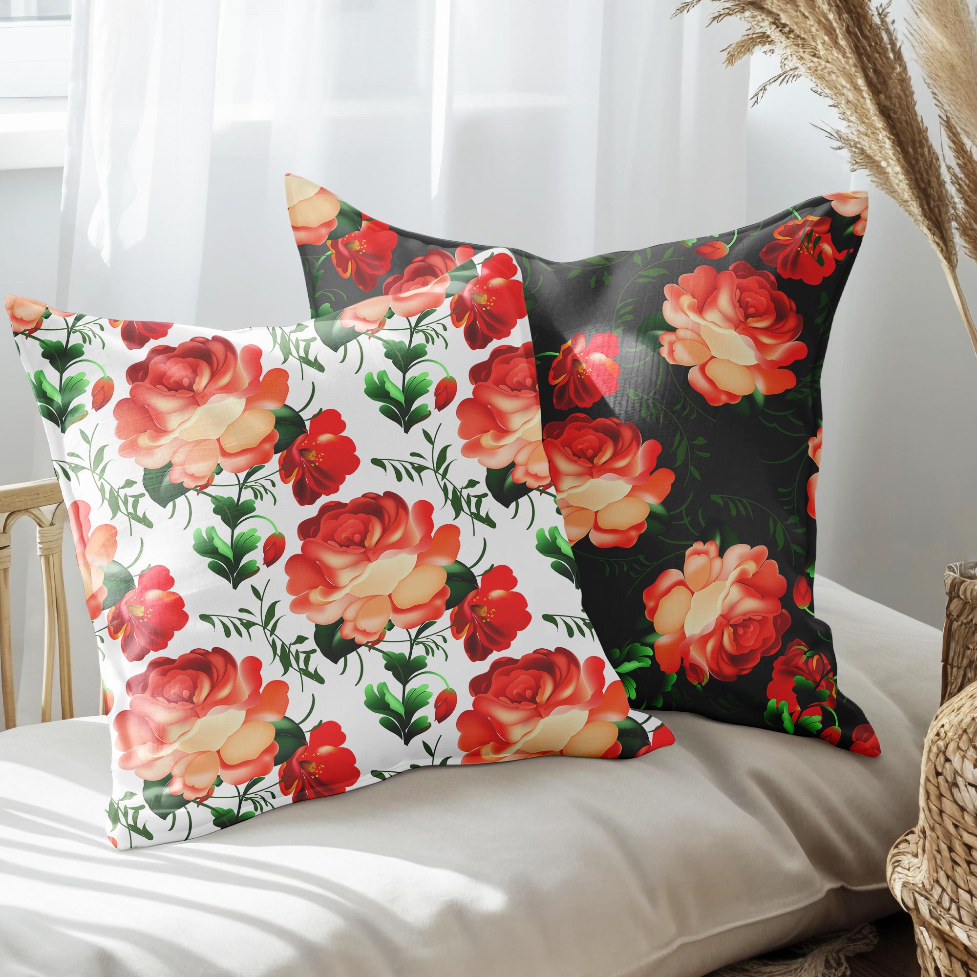 eJOYA Gül Tasarımlı 2'li Yastık İçi Ve Kırlent Kılıfı 45cm 113579