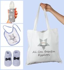 eJOYA Bebeklere Özel Çantasında Kişiye Özel Biberon Önlük Ve Patik Bebek Hediye Seti 109816