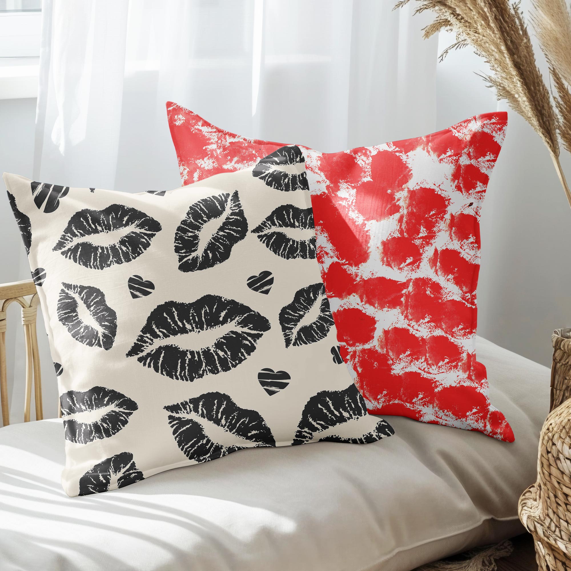 eJOYA Öpücük Tasarımlı 2'li Yastık İçi Ve Kırlent Kılıfı 45cm 113582