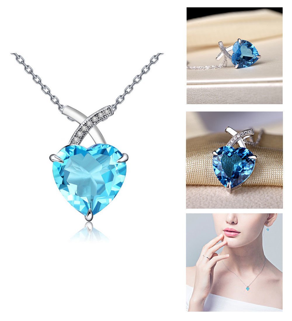 eJOYA Pırlanta ve Mavi Topaz Kalp Kolye 78302