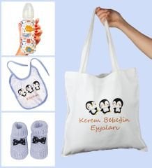 eJOYA Bebeklere Özel Çantasında Kişiye Özel Biberon Önlük Ve Patik Bebek Hediye Seti 109817