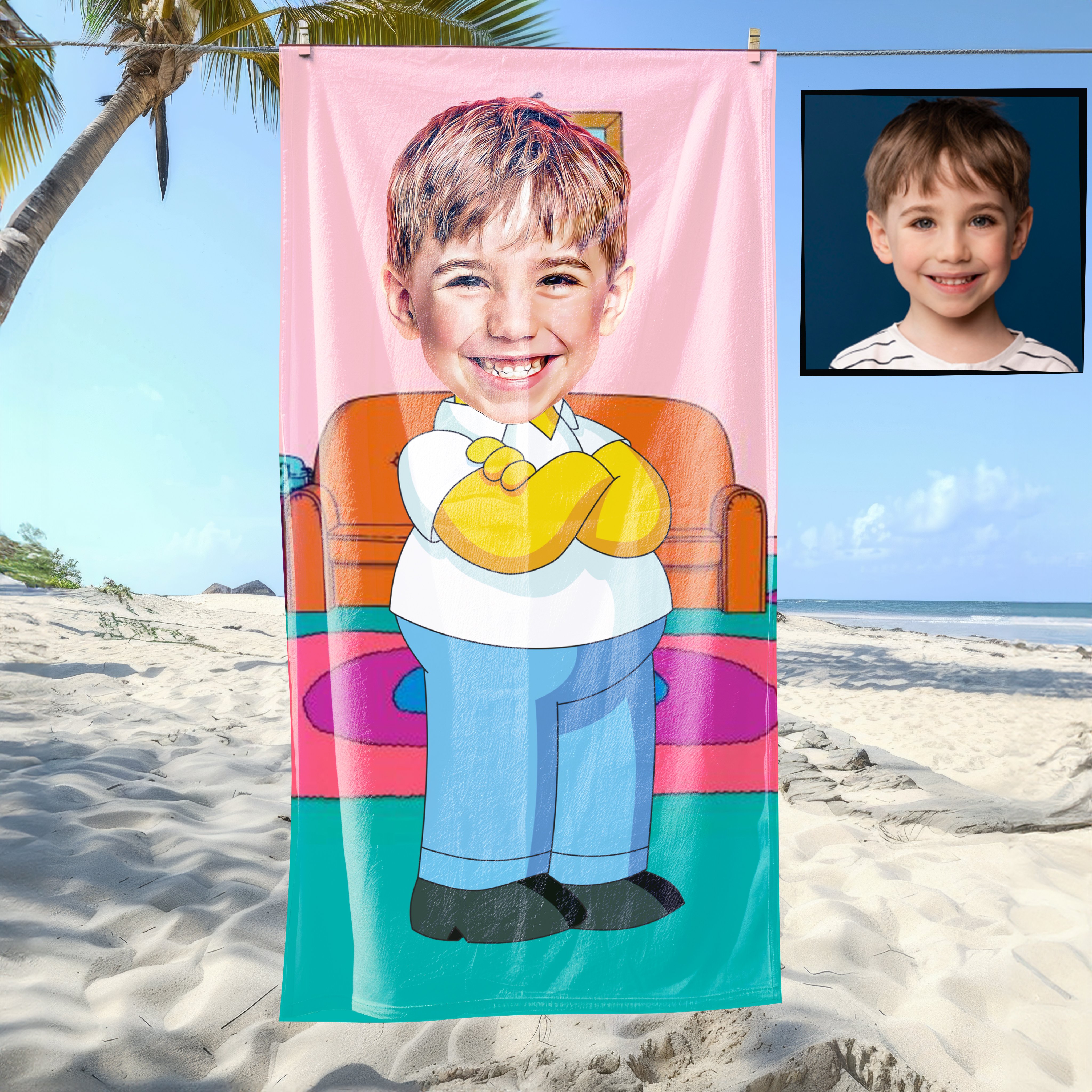 eJOYA Kişiye Özel Karikatür Fotoğraflı Çizgi Karakter Bebek Plaj ve Banyo Havlusu 115811