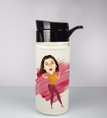 eJOYA Kişiye Özel Karikatür Tasarım Özel Koruma Kılıflı Cam Matara 96025
