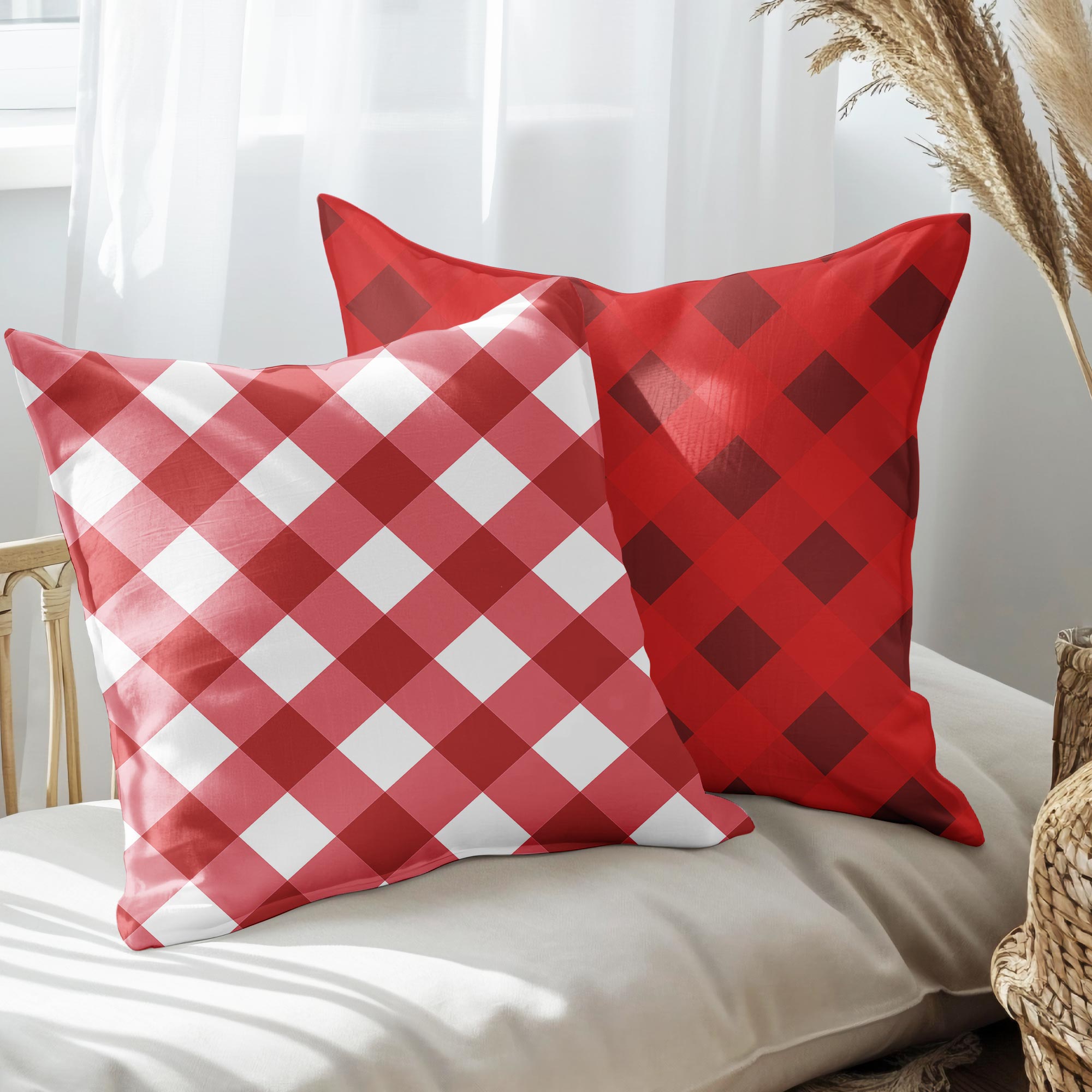 eJOYA Yeni Yıla ÖzelEkose Tasarımlı 2'li Yastık İçi Ve Kırlent Kılıfı 45cm 113587