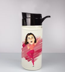 eJOYA Kişiye Özel Karikatür Tasarım Özel Koruma Kılıflı Cam Matara 96027