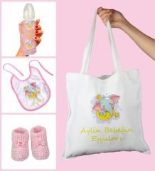 eJOYA Bebeklere Özel Çantasında Kişiye Özel Biberon Önlük Ve Patik Bebek Hediye Seti 109822