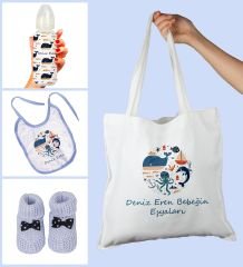 eJOYA Bebeklere Özel Çantasında Kişiye Özel Biberon Önlük Ve Patik Bebek Hediye Seti 109824