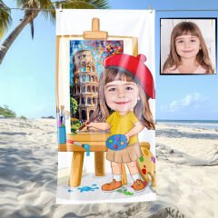 eJOYA Kişiye Özel Karikatür Fotoğraflı Ressam Bebek Plaj ve Banyo Havlusu 115821