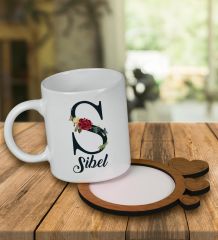 eJOYA Kişiye Özel Tasarım Kupa Bardak Ve Kalp Desenli Ahşap Bardak Altlığı 99590