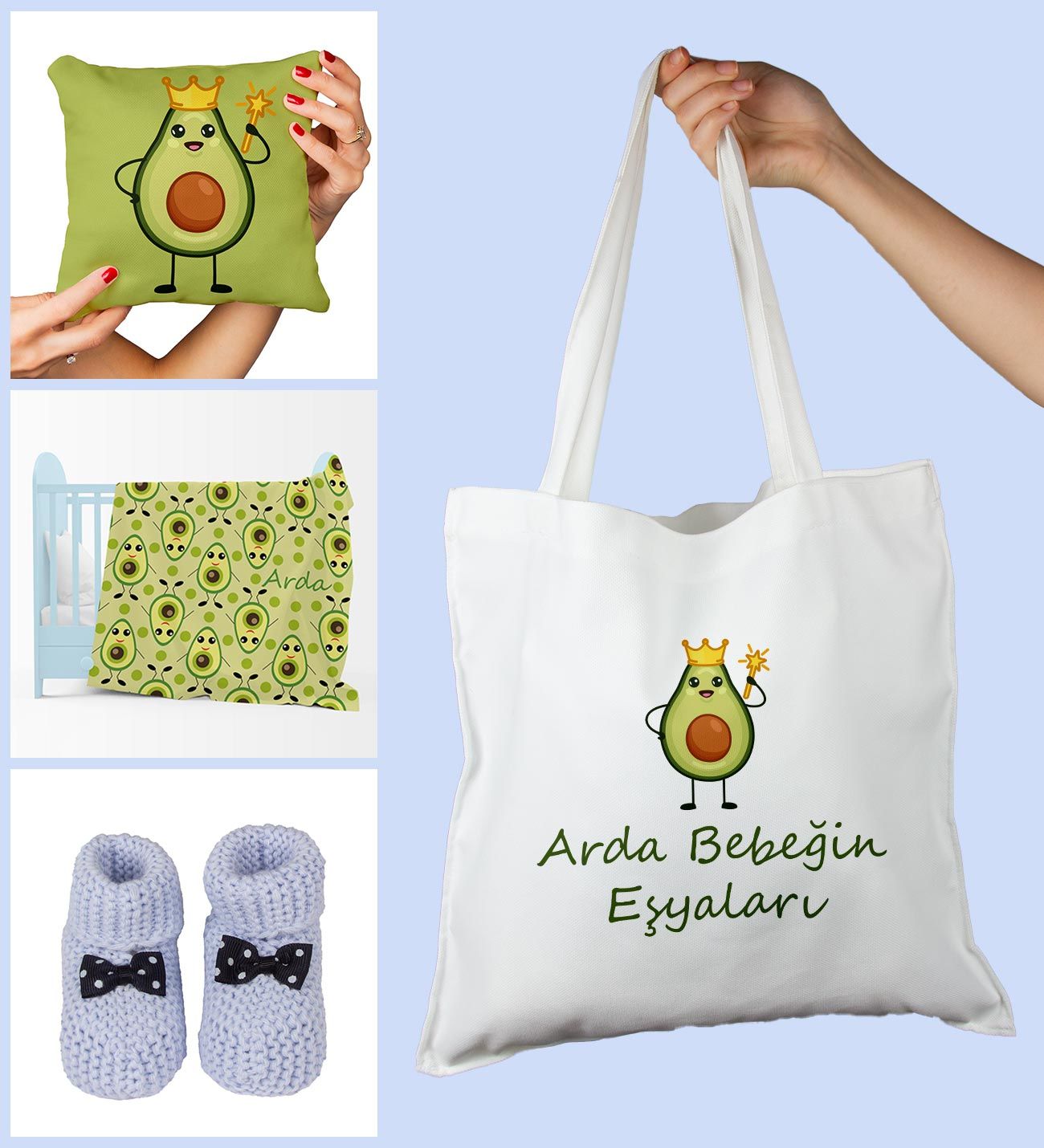 eJOYA Bebeklere Özel Çantasında Kişiye Özel Battaniye Yastık Ve Patik Bebek Hediye Seti 109830