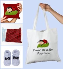 eJOYA Bebeklere Özel Çantasında Kişiye Özel Battaniye Yastık Ve Patik Bebek Hediye Seti 109831