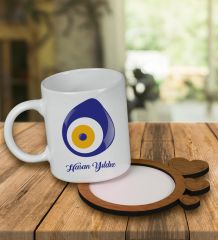 eJOYA Kişiye Özel Tasarım Kupa Bardak Ve Kalp Desenli Ahşap Bardak Altlığı 99594