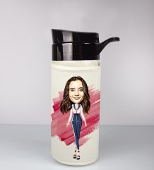 eJOYA Kişiye Özel Karikatür Tasarım Özel Koruma Kılıflı Cam Matara 96041