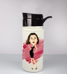 eJOYA Kişiye Özel Karikatür Tasarım Özel Koruma Kılıflı Cam Matara 96042