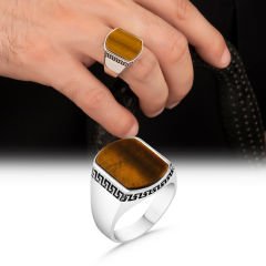 eJOYA Kaplan Gözü Taşlı Gümüş Erkek Yüzük 114311