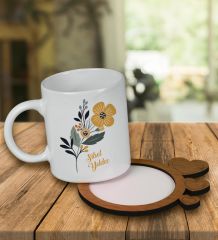 eJOYA Kişiye Özel Tasarım Kupa Bardak Ve Kalp Desenli Ahşap Bardak Altlığı 99601