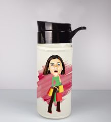 eJOYA Kişiye Özel Karikatür Tasarım Özel Koruma Kılıflı Cam Matara 96045