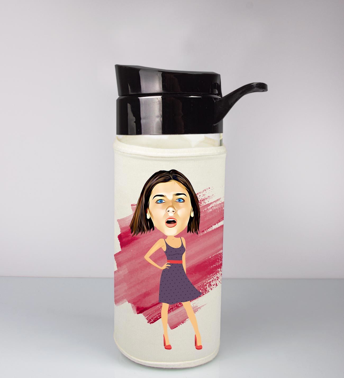 eJOYA Kişiye Özel Karikatür Tasarım Özel Koruma Kılıflı Cam Matara 96047